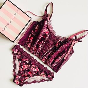 M-DD SMALL Victoria’s Secret maroon floral bra set